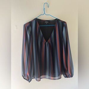 Madewell Blue and Brown Striped Blouse